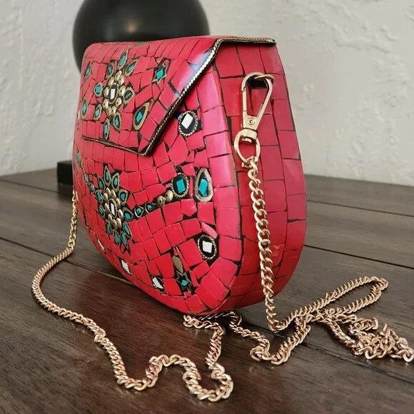 RAMLA Moroccan Mosaic Bag- Red & Gold - Picture 4 of 10